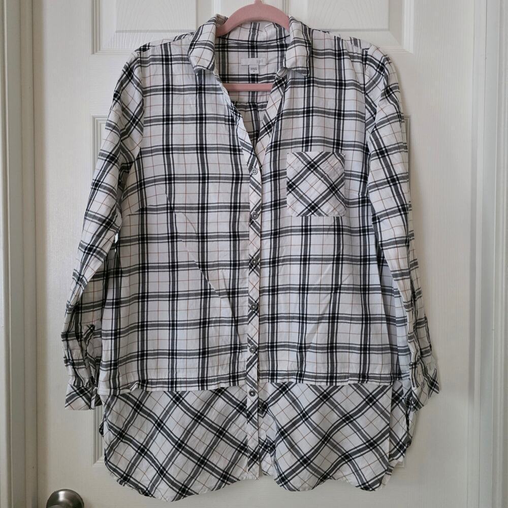 J. Jill White & Black Plaid Flannel Button Tunic Size Medium